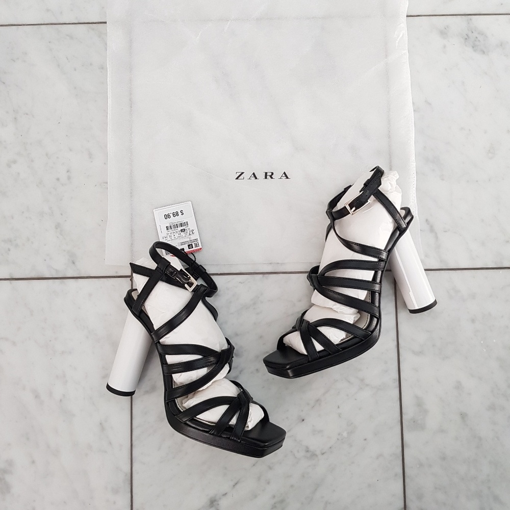 ZARA LEATHER SANDALS WITH CONTRASTING HEEL